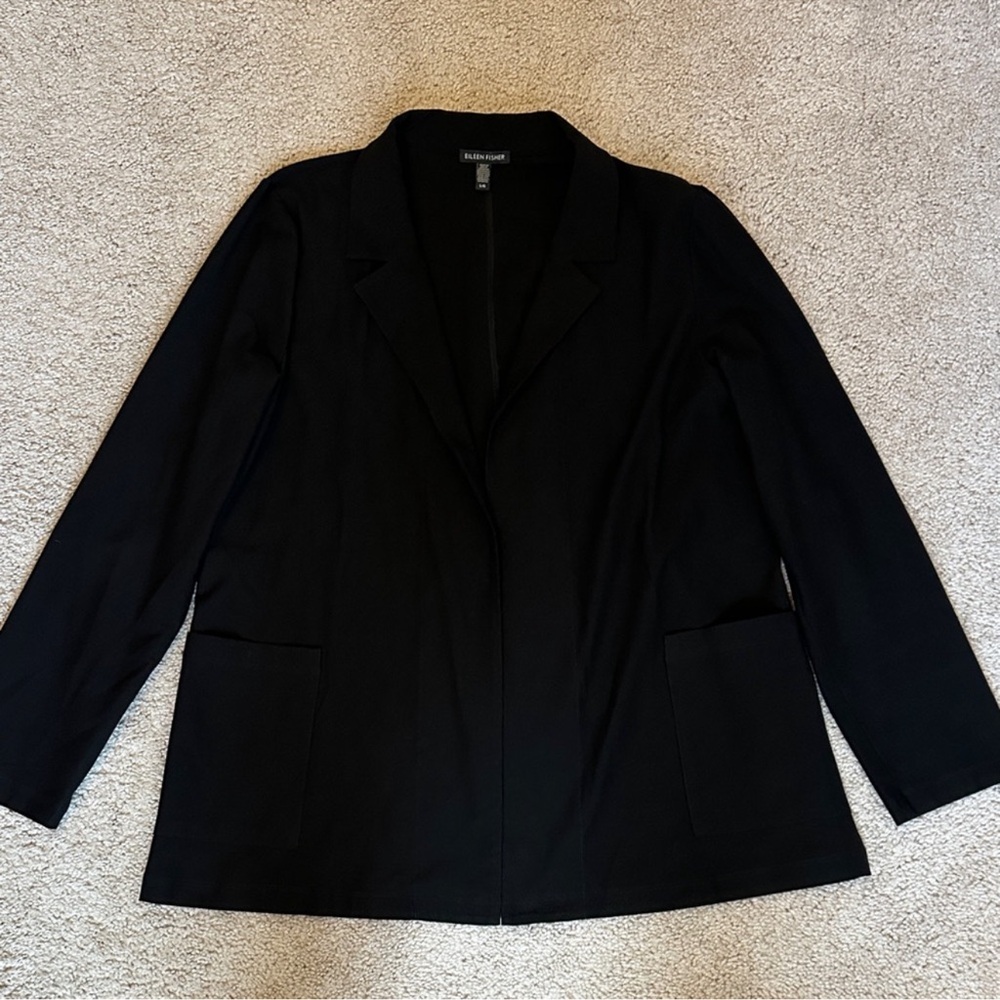 Eileen Fisher Classic Black Open Front Blazer - Picture 3 of 8